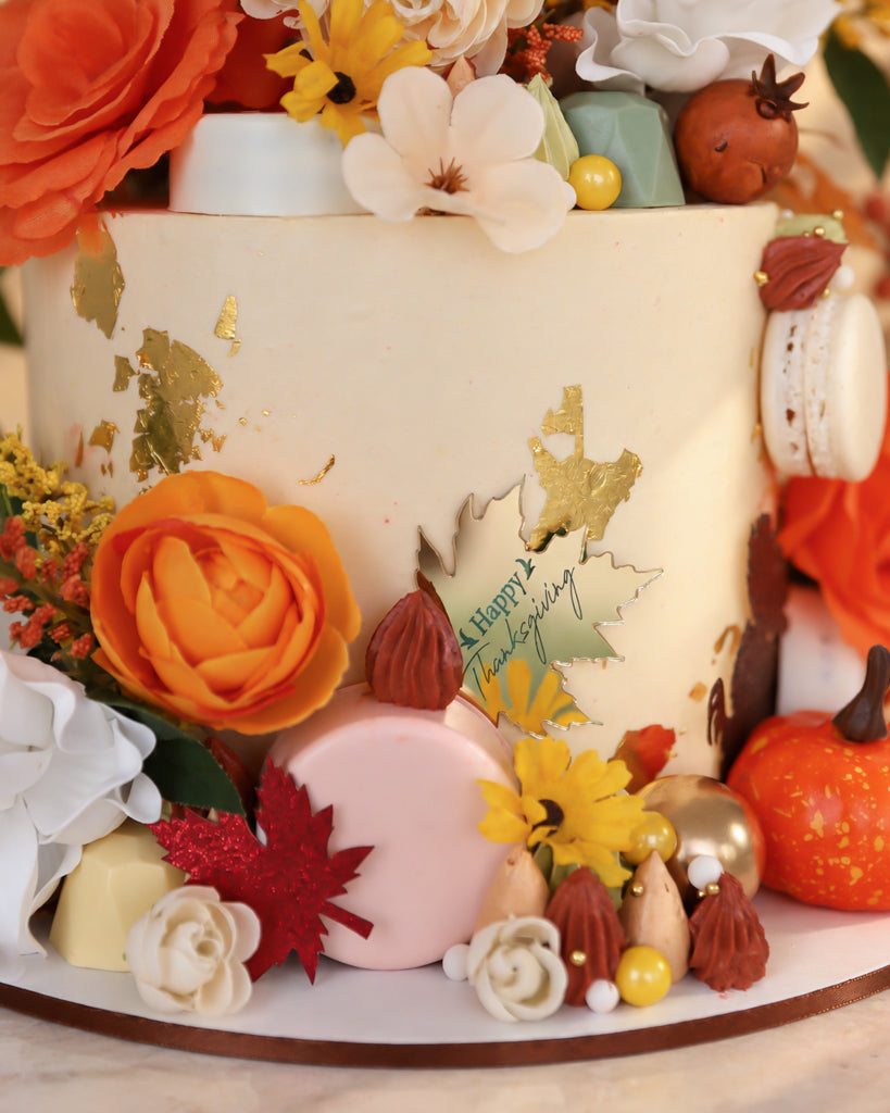 Golden Harvest Floral Thanksgiving Cake