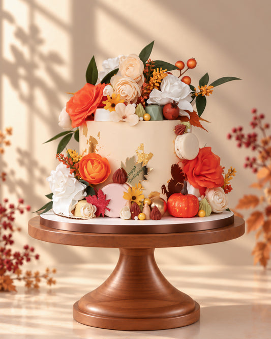 Golden Harvest Floral Thanksgiving Cake