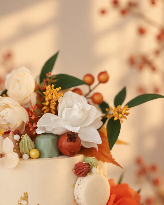 Golden Harvest Floral Thanksgiving Cake