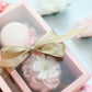 Luxury dessert box with gold ribbon and frosted lid packaging
