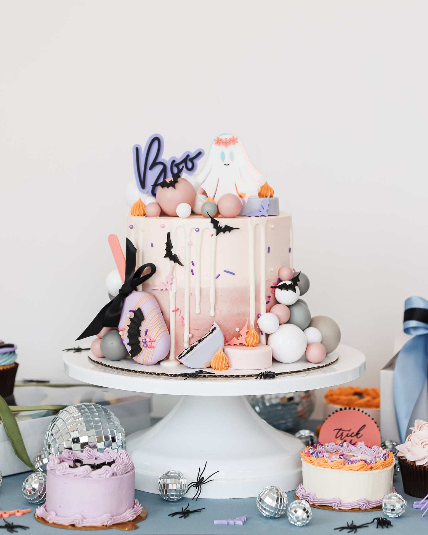 Ghostly Pink Halloween Cake